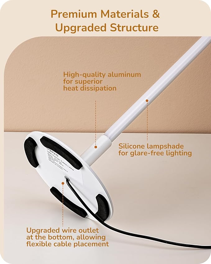 EDISHINE Upgraded LED Table Lamp, Dimmable Bedside Lamp, 3 Color Temperature, Power Cord Touch Switch Desk Lamp, Minimal Nightstand Lamp for Bedroom, Living Room, Gift, Metal Finish, Eye Caring, White