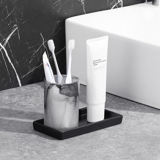 Luxspire Bathroom Vanity Tray, Mini Soap Dispenser, Small Ceramic Perfume and Jewelry Dish, Trinket Holder, Rectangle Candle Tray, Bath Organizer Kitchen Sink Narrow Soap Dish, Black