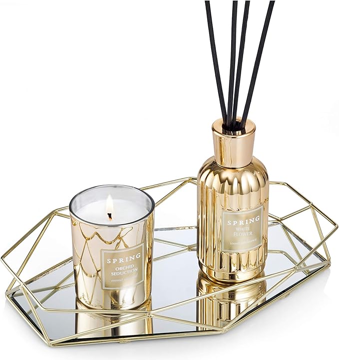 SPRING Fragrance Reed Diffuser Set | Fragrance Made in France | Home Décor | Scented Aromatic Oil | Room Air Freshener White Flower | 3.4 oz (100ml) | Lily, Jasmine, Lily of The Valley and Tuberose