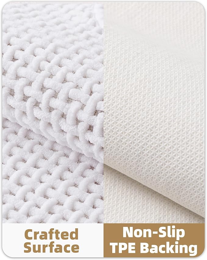 Color&Geometry Chenille Pile Small Bathroom Rugs Upgraded Denser, 16"x24" Non Slip Absorbent White Bath Mats for Bathroom Thin Fit Under Door, Washable Quick Dry