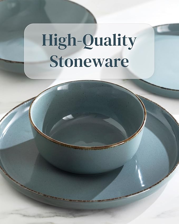 Stoneware Small Dinner Plates Set of 2, Modern Rustic -Style Stoneware , 7.9"" Ceramic Plates , Dishwasher, Microwave Safe Dinner Plates, Stoneware Plates, Kitchen Plates-Rustic Blue, Large