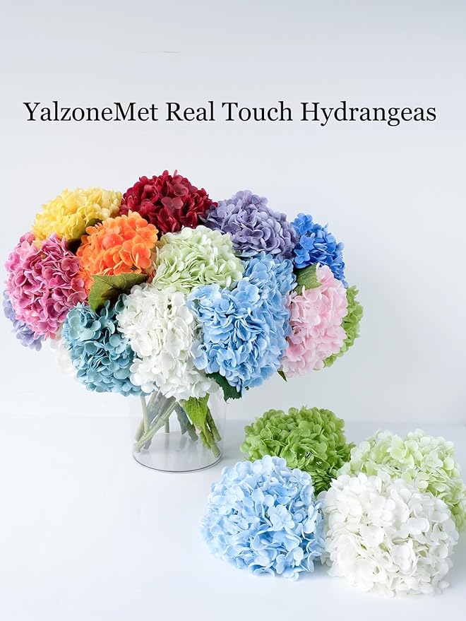 RUZUQE 4 Pcs Hydrangea Artificial Flower 2 White + 2 Pink 21'' Long Stem Lifelike Real Touch YalzoneMet Hydrangea Latex for Home Kitchen Decoration Bridal Bouquet Wedding Outdoor Decor
