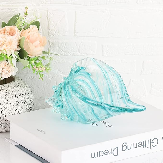 DOVDOV Blown Glass Conch Statues - Modern Glass Art, Conch Decorative Statues for Dining Tables, Entryways, Coffee Tables, Living Rooms, Kitchens, Shelf Fillers