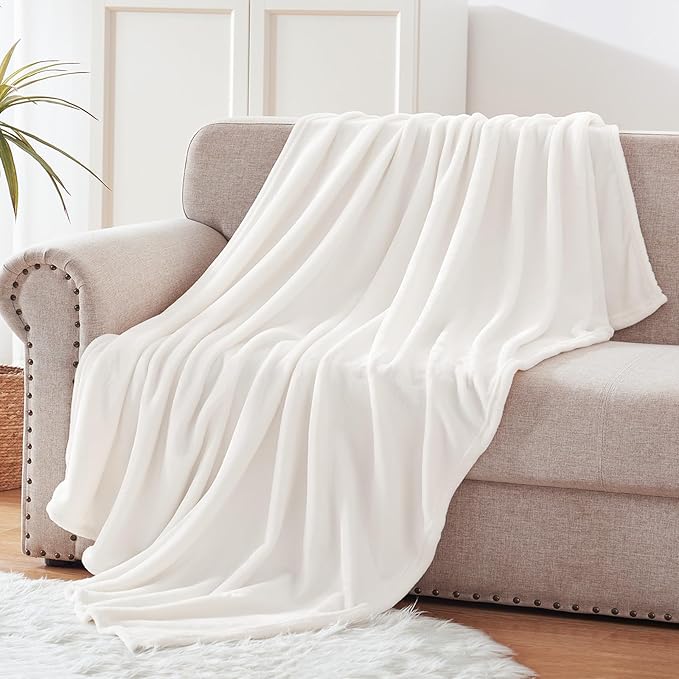 Exclusivo Mezcla Extra Large Fleece Throw Blanket for Couch, Sofa, 300GSM Super Soft and Warm Blankets, Pure White Throw All Season Use, Cozy, Plush, Lightweight, 50x70 Inches