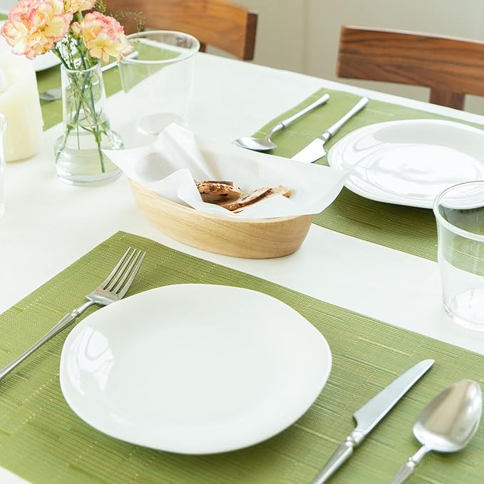 Placemats Set of 6 Vinyl/Plastic Woven Place Mats for Kitchen Table Indoor/Outdoor Washable Placemat Wipeable Dining Table Mats (Oliver Green,6)