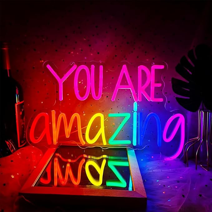 You Are Amazing Neon Sign Dimmable, USB You are Amazing LED Neon Light Sign for Wall Decor, Colorful LED Letter Light Up Sign for Living Room Bedroom Christmas Gift, 16.9" X 10.6"