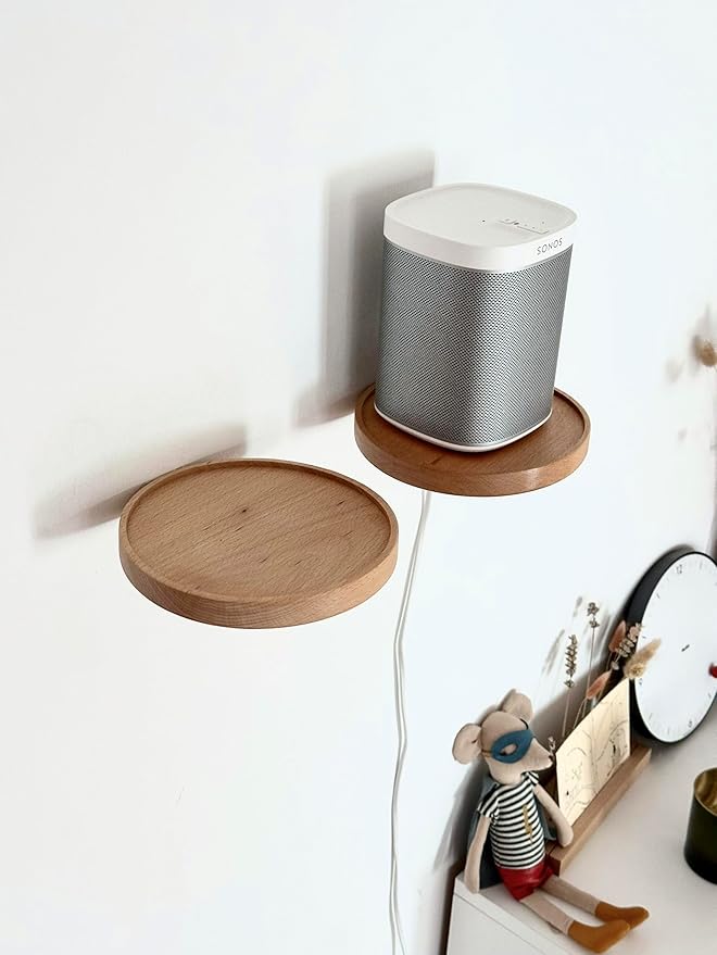 Coracle Floating Shelf Wood Round Wall Mounted Showcase Wall Shelf Hanging Planter Storage Wooden Shelf for Plants Photo Candle Invisible Wall Decoration Design Set of 2 (Diameter Ø7.09 inch)