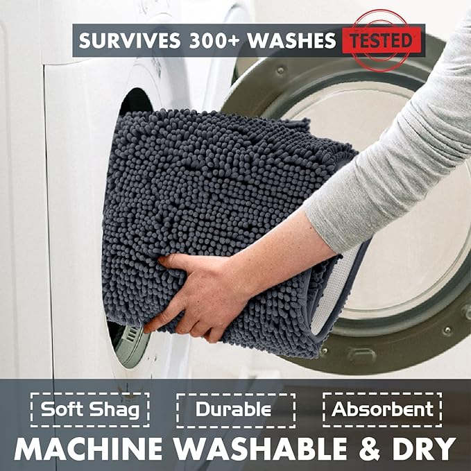 LuxUrux Bathroom Rugs Sets 2 Piece: Quick Dry, Soft Plush Anti-Slip, Super Absorbent. Includes Rectangular (31x20 inches) & U-Shaped Toilet Mat (20x20 inches) | Charcoal