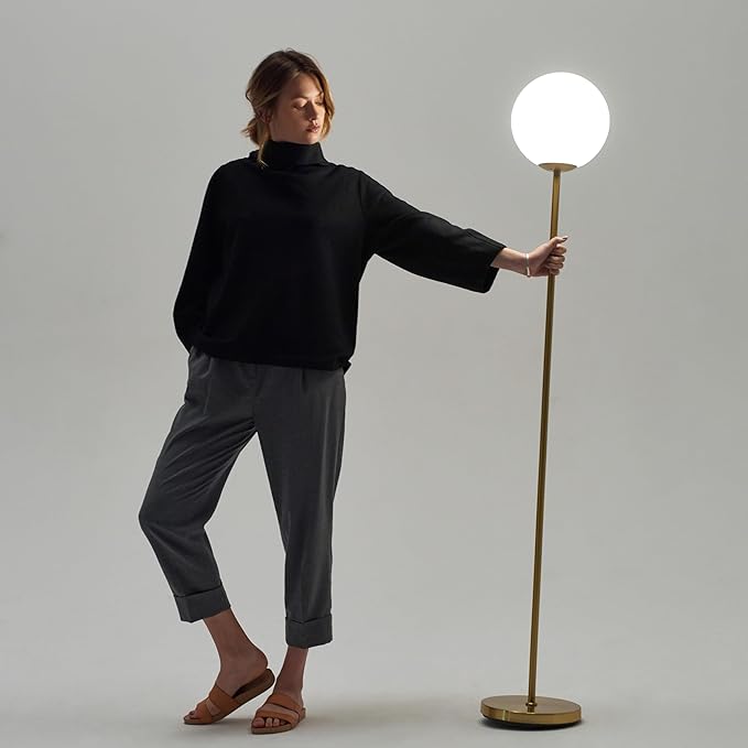 Brightech Luna LED Floor lamp, Modern Lamp for Living Rooms & Offices, Great Living Room Décor, Tall Lamp with Frosted Glass Globe, Mid Century Standing Lamp for Bedroom Reading - Brass/Gold