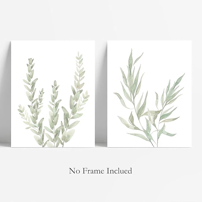 Botanical Boho Bathroom Decor Wall Art Prints, UNFRAMED Sage Green Plants Decor for Bedroom|Office, Minimalist Eucalyptus Leaves Watercolor Art Prints, Set of 4 Pictures, 8"x10" No Frames