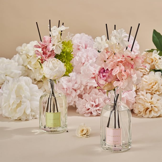 COCORRÍNA Reed Diffuser - Cherry Blossom 8.5 Fl.oz/ 250ml Flower Diffuser with 8 Sticks, Reed Diffusers for Home Bathroom Shelf Decor (Botanical Flower Collection)