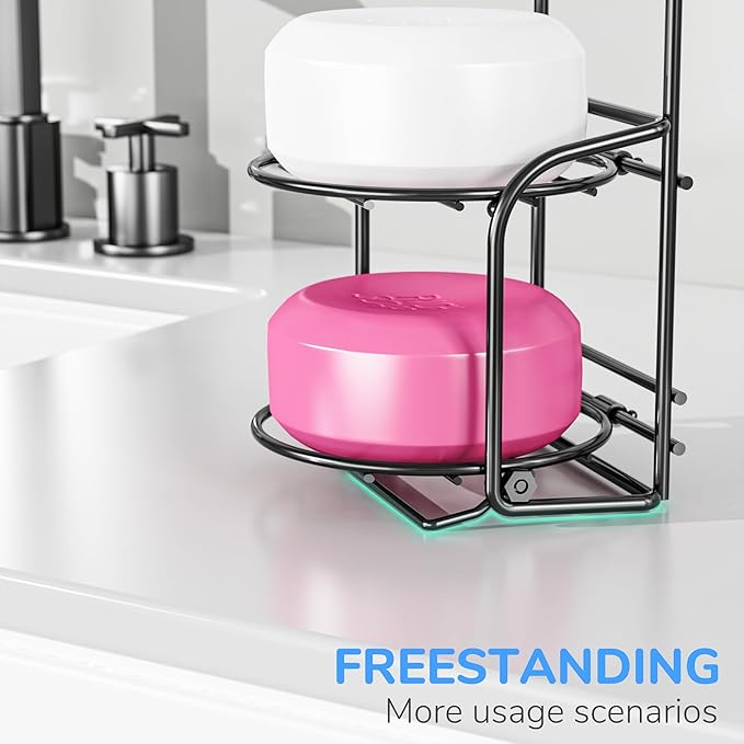 2-Tier Shower Soap Shampoo Bar Holder, Self Adhesive & Freestanding Draining Soap Dish Caddy for Bathroom Kitchen Wall Accesories, Apartment Essentials Decor