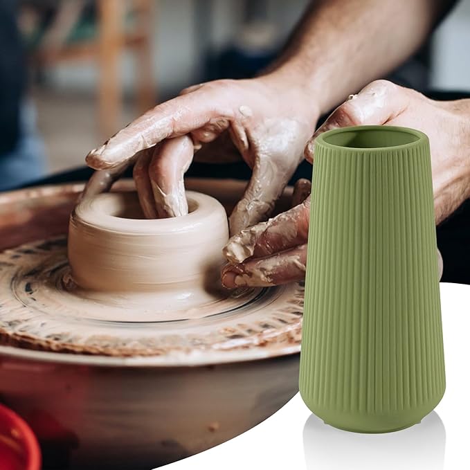 XL Saga Green Ceramic Vase, GUKJOB Cute Flower Vase for Pampas Grass, Home, Living Room, Dining Table, Farmhouse, Office Decor, Bedroom, Table, and Kitchen Shelf (XL Saga Green)