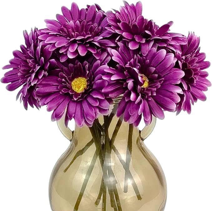 TOPIA Artificial African Daisies Flowers African Daisy Silk Flowers Artificial Gerbera Daisies Pack of 10 (Purple)