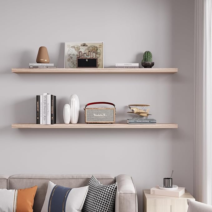 Floating Shelves 48 Inch Wall Shelf Solid Wood Mounted Storage for Bedroom Living Room Set of 2, Rustic Torched Wall Shelves
