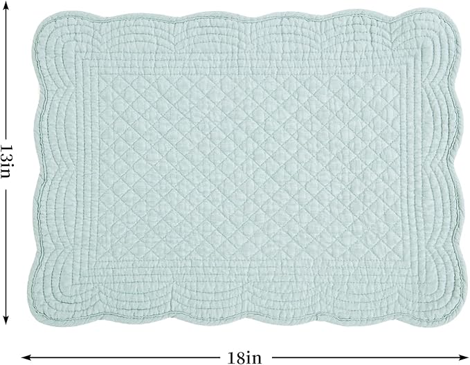 HOMBYS Quilted Placemats Set of 6 Washable-13x18 inches Rectangular Placemats for Kitchen Table-100% Cotton Fabric Rectangular Table Mats, (Light Blue)