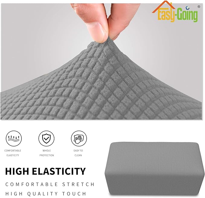 Easy-Going Stretch Ottoman Cover Folding Storage Stool Furniture Protector Soft Rectangle slipcover with Elastic Bottom(Ottoman Small,Light Grey)