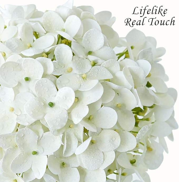 Hydrangea Artificial Flowers, Ivory White Lifelike Latex Silk Real Touch Faux Hydrangea Flowers, Artificial Hydrangeas Bouquet for Wedding Centerpieces Tables Party Home