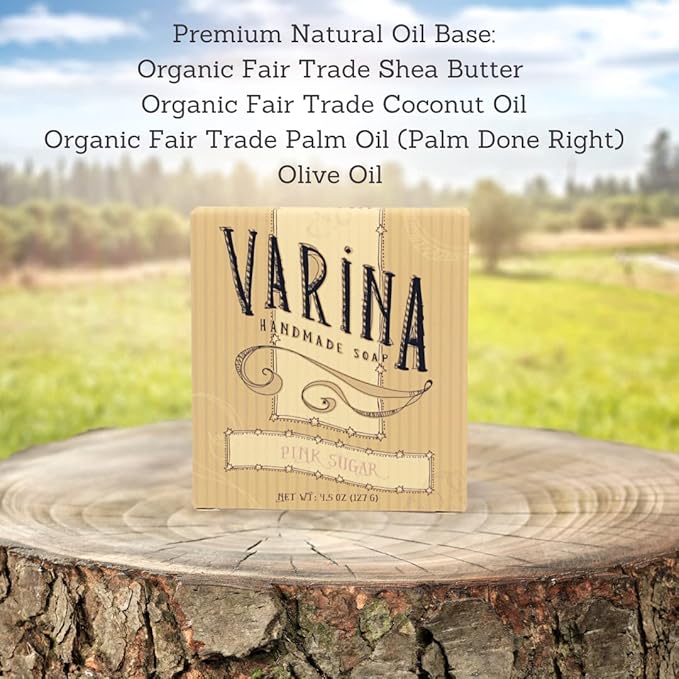Varina Natural Pink Sugar Bar Soap - Gentle Cleansing for Sensitive Skin, Floral - 3 Pack