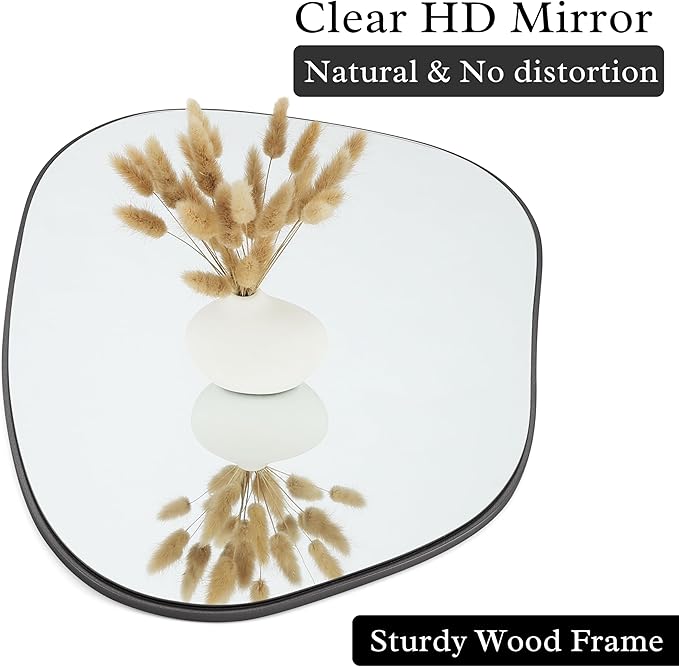 PERFNIQUE Irregular Wall Mirror Asymmetrical Mirror, 32''x24'' Black Mirror for Bathroom Bedroom Living Room Entryway, Decorative Modern Wall Decor, Wall Mounted (Black, 32''x24'')
