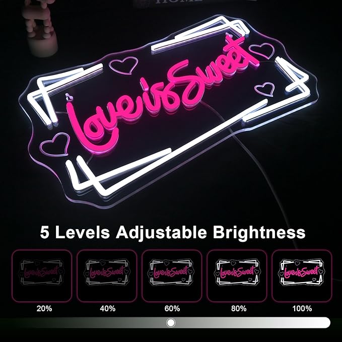 Lucunstar Love is Sweet Neon Sign,Led Light Sign for Wedding Decor Bridal Shower,USB Connectivity Led Sign with Dimming Switch for Home Wall Decor,Girls Decor,Party Room