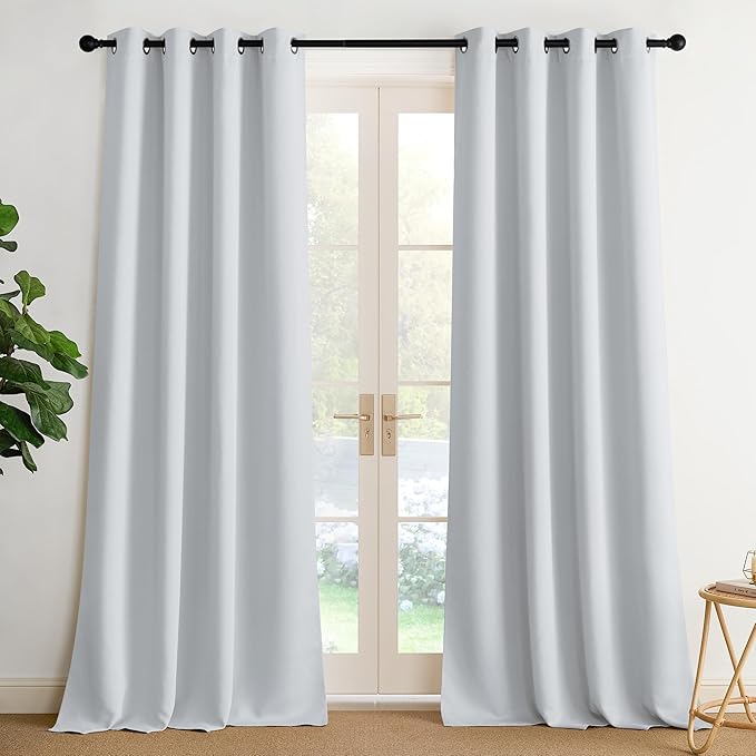 NICETOWN Greyish White Ring Top Panels - Thermal Insulated Shades for Nursery, Kids Room, Yard, Closet, Garage - Breathable Fabric, Privacy Assured, 2 Panels, W52 x L95