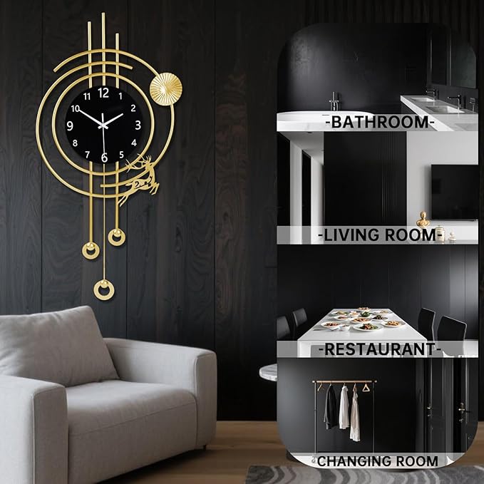 SIN&MI Large Wall Clocks for Living Room,Silent Non Ticking,Battery Operated Oversized Round Modern Wall Clock for Bedroom,Farmhouse,Office Wall Decor-15.7 * 31.4Inch / Gold