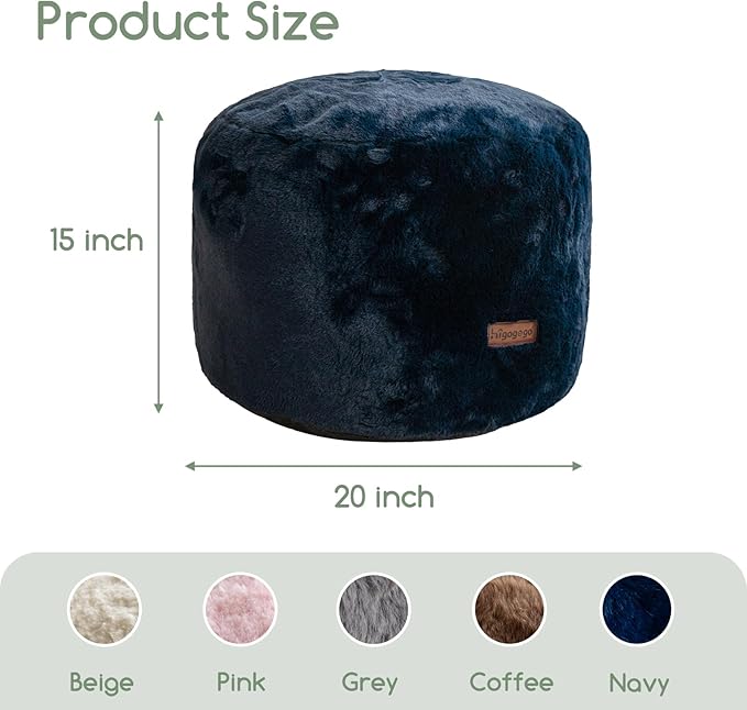 HIGOGOGO Pouf Stuffed Ottoman Round Modern Foam Filled Foot Rest Chair Decorative Poufs 20 x 15 Inches Fluffy Boho Comfy Stool for Living Room, Navy Blue