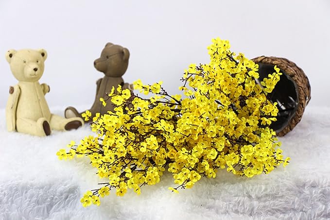 JAKY-Global Babys Breath Fabric Cloth Artificial Flowers 6 Bundle European Fake Silk Plants Decor Wedding Party Decoration Bouquets Real Touch DIY Home Garden(Yellow)