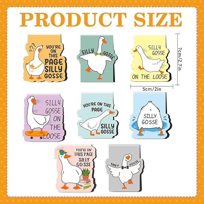 Funny Gosse Magnetic Bookmarks: 8 Pcs Gosse Magnet Book Marks, Cute Animals Page Marker Clips for Reading Women, Fun Bookish Gifts for Girls Kids, Back to School Accessories