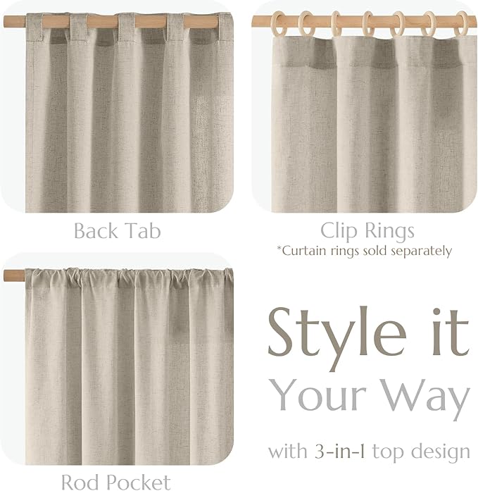 jinchan Linen Blend Curtain 84 inch Length 1 Panel for Sliding Door, Light Filtering 100 inch Extra Wide Living Room Drape with Rod Pocket Back Tab(100W x 84L, Oat)