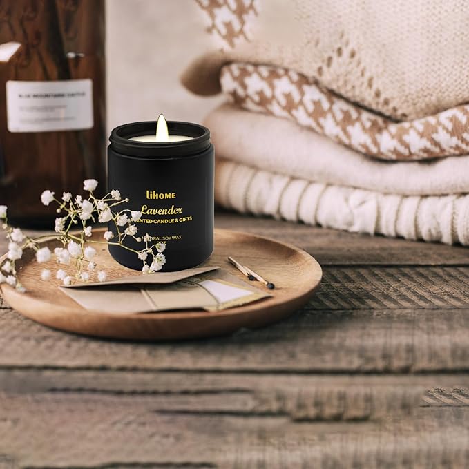 Soy Wax Candles for Home - Natural Lavender Scented Black Candles for Room Decor Gifts