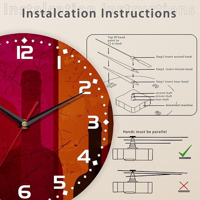 Clock for Living Room, Abstract Wine Wall Clock Vintage Wooden Wall Clock Silent Non-Ticking Battery Operated Arabic Numerals Wall Clocks Decorative for Kitchen, Office, Classroom 10 Inch