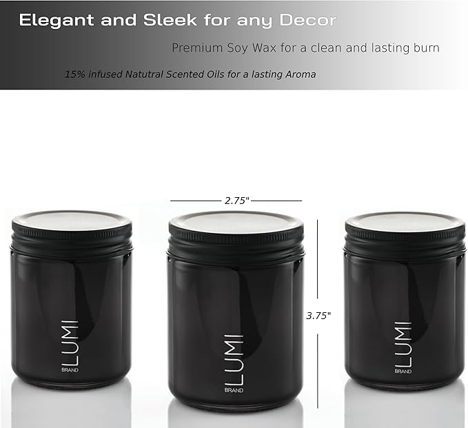 Set of 3 Scented Soy Candles Gift Set | Le Noir Collection | 3 Scented Candles - Men's Cologne, Red Teakwood, Bergamot & Oud | Crackling Wood Wick | Clean Burn | 40+HR Burn Time, 7oz Each