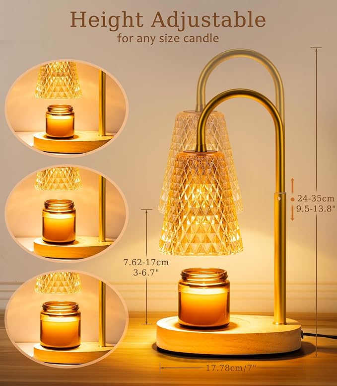 Candles Warmers Lamps with Timer - Electric Candle Wax Warmer Lamp for Jar Candles Burner Dimmable Light No Flame Scented Warming Adjustable Height
