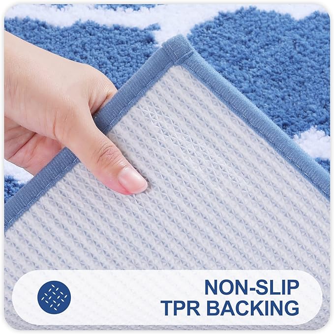 OLANLY Bathroom Rugs 71x24, Soft and Absorbent Microfiber Bath Rugs, Non-Slip Shaggy Shower Carpet, Machine Wash Dry, Bath Mats for Bathroom Floor, Tub and Shower, Blue
