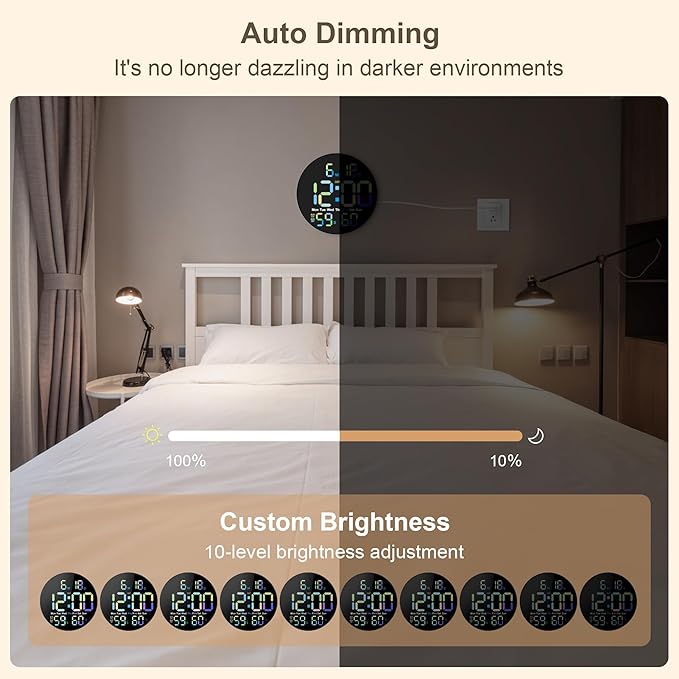 Large Digital Wall Clock, Digital Clock Large Display with Seconds Precision Display Auto Brightness Remote Control Timer Input Muteable Button, LED Clock for for Living Room, Bedroom, Office