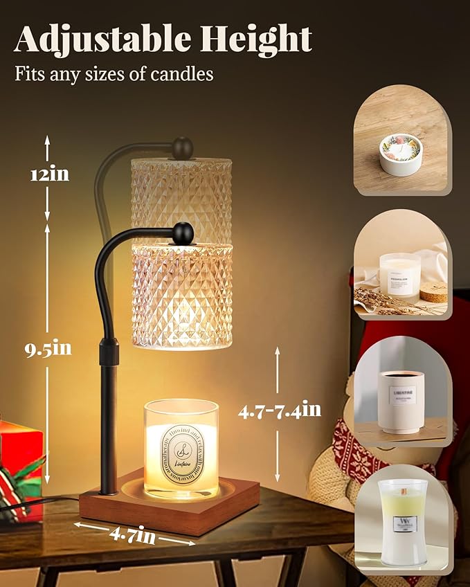 2 Pack Candle Warmer Lamp with Timer Dimmer Adjustable Height, Birthday Housewarming New Home Decor Gifts for Women, Electric Wax Warmer with 2 Bulbs for Jar Candles