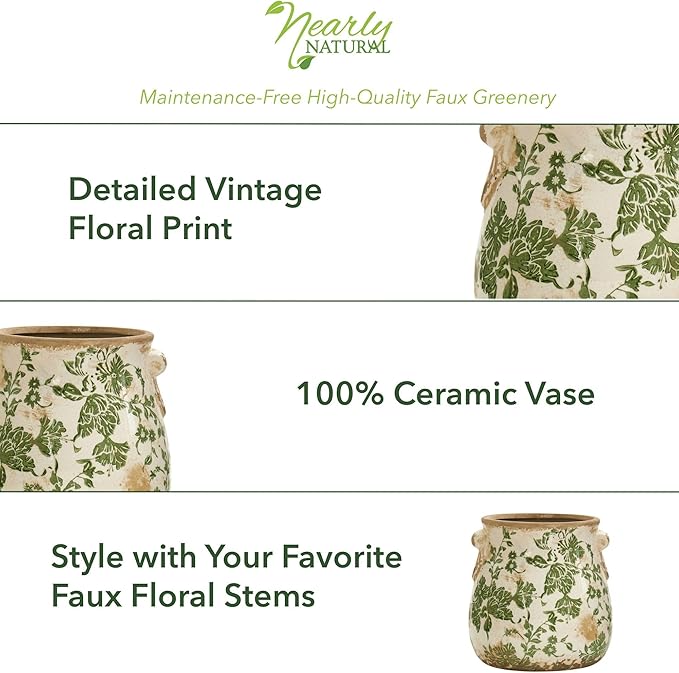 10in. Tuscan Ceramic Green Scroll Planter