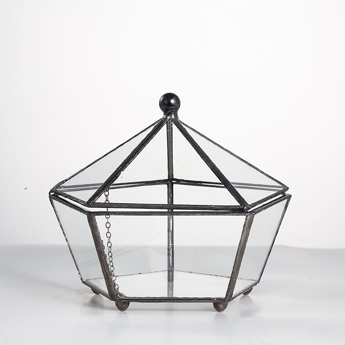 NCYP Small Glass Geometric Terrarium, Closed Jewel-Boxed Shape Container, Plant Succulent Planter, Indoor Outdoor Garden Decor Flower Pot Handmade (Terrarium Only)