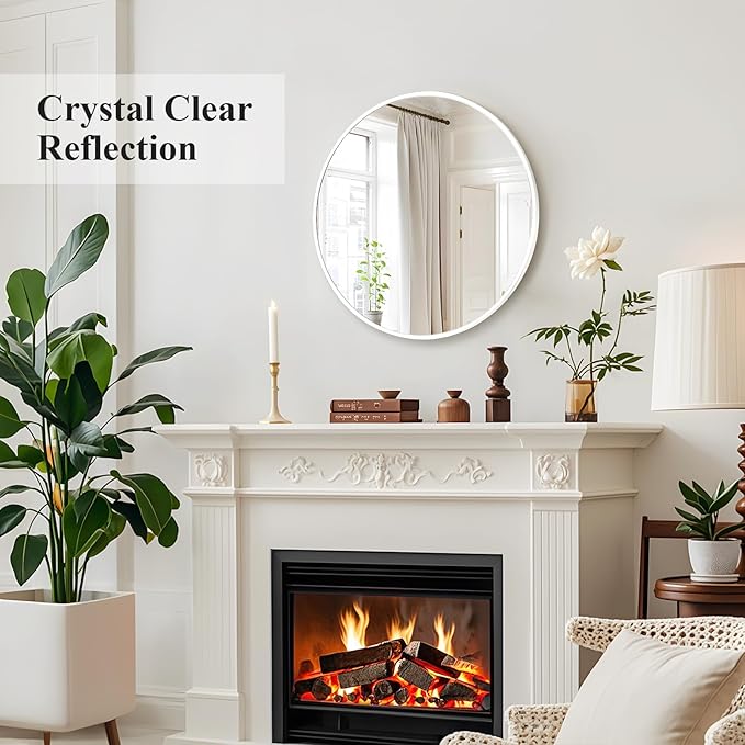 Fabuday White Round Mirror for Bathroom - Small 18 Inch Circle Mirror for Wall Decor with Matte Frame, Living Room, Bedroom, Entryway Circular Mirror