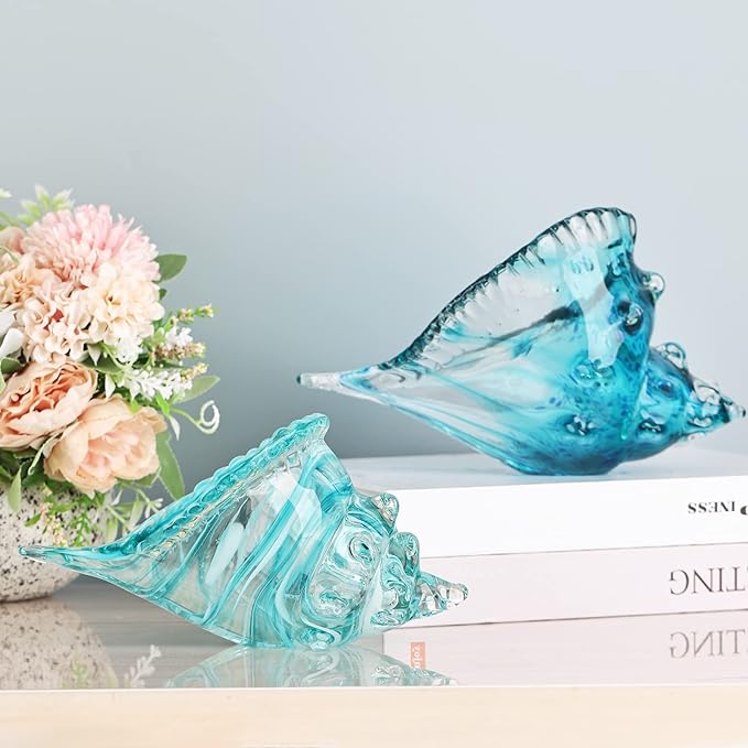 DOVDOV Blown Glass Conch Statues, Modern Glass Art, Conch Decorative Statues, sea Shell Statues for Dining Tables, entryways, Coffee Tables, Living Rooms, Kitchens, Shelf fillers