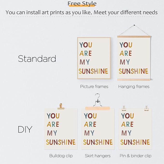 Boho Rainbow Nursery Art Set of 4 - You Are My Sunshine Wall Prints, Kids Room Decor