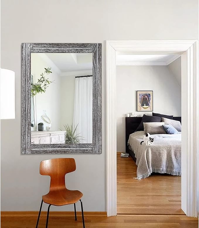 AAZZKANG Rustic Mirror Large Wood Framed Wall Mirrors 28"x20" Rectangle for Bedroom Bathroom Farmhouse Living Room Home Entryway Hanging