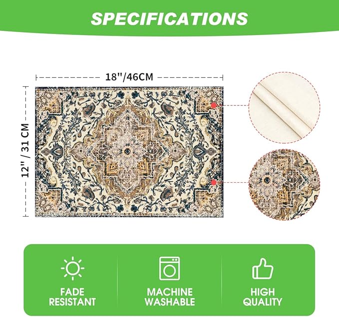 Artoid Mode Boho Placemats Set of 4, Daily Blue Teal Flowes Bohemia Table Mats for Home Party Dining Decoration 12x18 Inch
