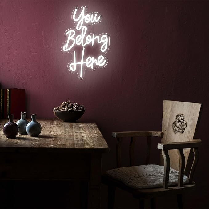 You Belong Here Neon Signs for Wall Decor, Dimmable LED Neon Signs for Bedroom, Custom Inspirational Quote LED Neon Light for Salon Bar Home Wall Decor Classroom Decor Party Personalized