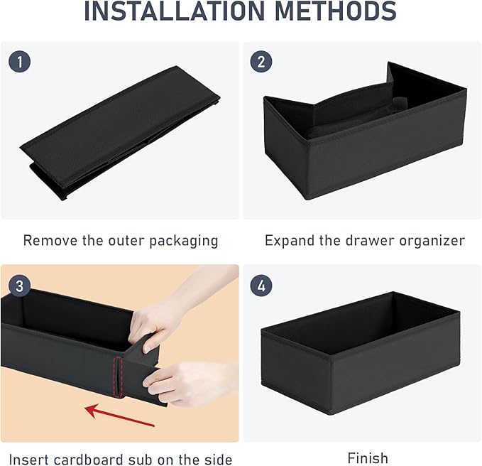 DIMJ Drawer Organizer - Small Clothes Organizer Set of 3, Drawer Dividers for Baby Clothes, Underwear, Socks, Bra, Belt, Tie - Black