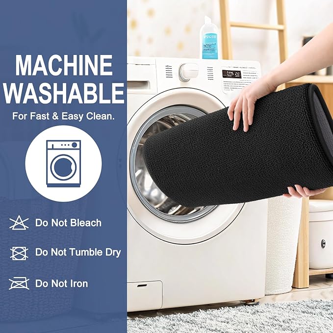 OLANLY Thick Memory Foam Bath Mat Rug 47x17, Extra Soft Absorbent Bathroom Rug, Quick Dry Bath Mats, Non-Slip, Machine Washable Carpet for Bathroom, Tub and Shower, Home Decor Accessories, Black