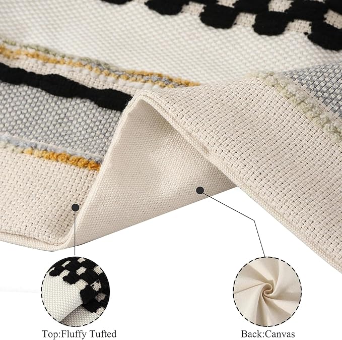 Tosleo Boho Throw Pillow Covers 18x18 Set of 2 Striped Decorative Pillow Cases Accent Chenille Pillowcases Farmhouse Cushion Case Bohemian Nuetral Textured Pillow Cover,Black and Beige