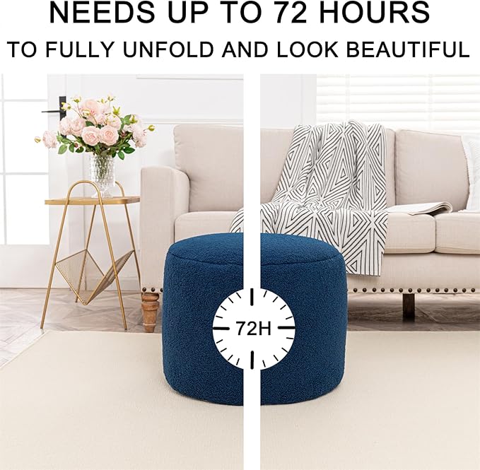 Round Pouf Ottoman 20 x 20 x 14 Inches Boho Poof Home Decor Floor Pouffe Ottoman Foot Rest for Couch Sofa Bean Bag Chairs Living Room Bedroom (Navy)